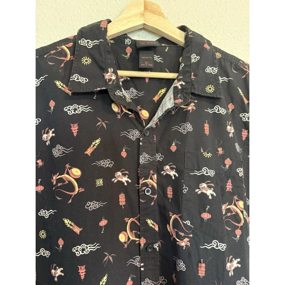 Disney Shirt Men's XLBlack Printed Our Universe Mulan Short Sleeve Button-Up